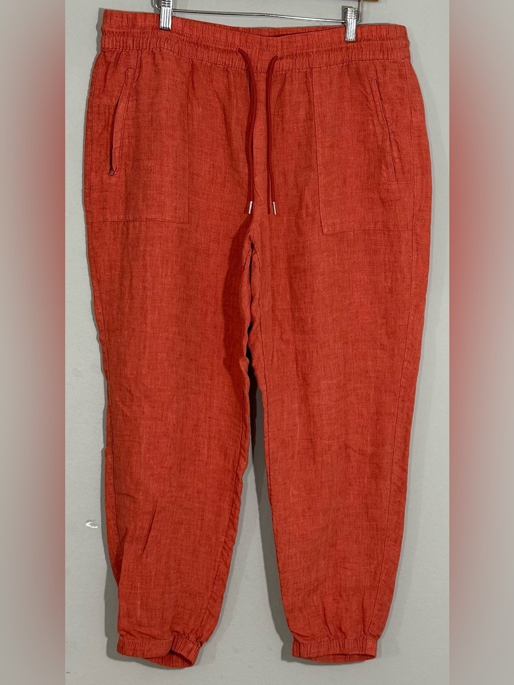 Athleta Retreat Linen Jogger Pants Women’s 16 Muted Peach 100% Linen Zip Pockets